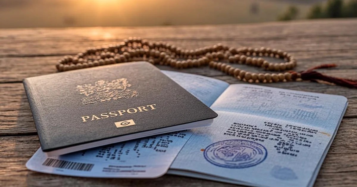 Prix omra Algérie, passeport et documents de voyage sur un bureau