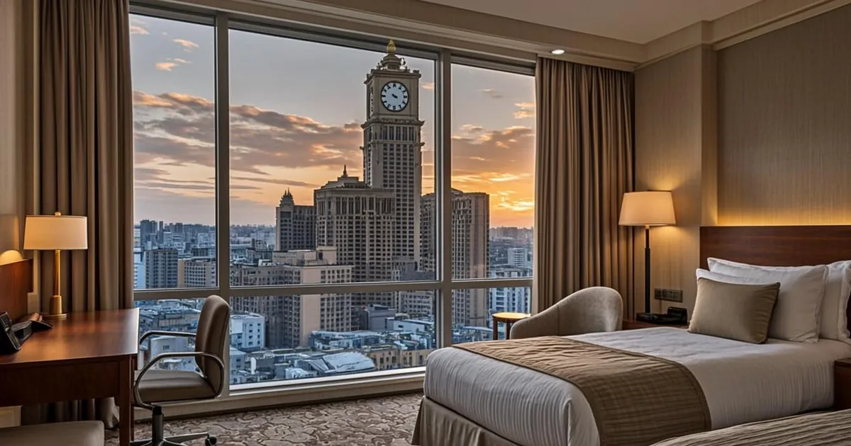 Prix omra 2026, chambre d'hôtel à La Mecque avec vue sur la tour de l'horloge