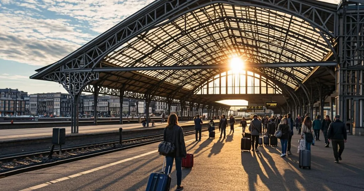 Prix omra Tours, gare régionale sous verrière avec voyageurs et valises