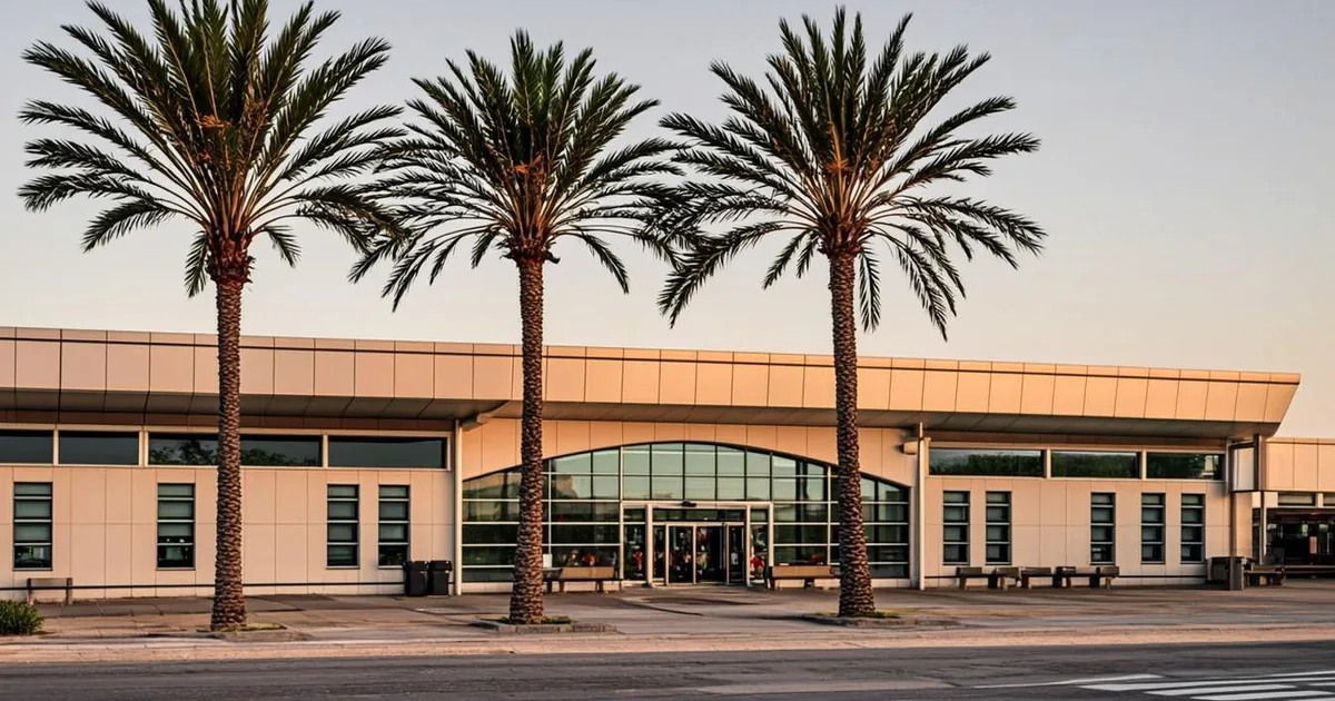 Prix omra Tunisie, aéroport de Tunis-Carthage au matin avec palmiers