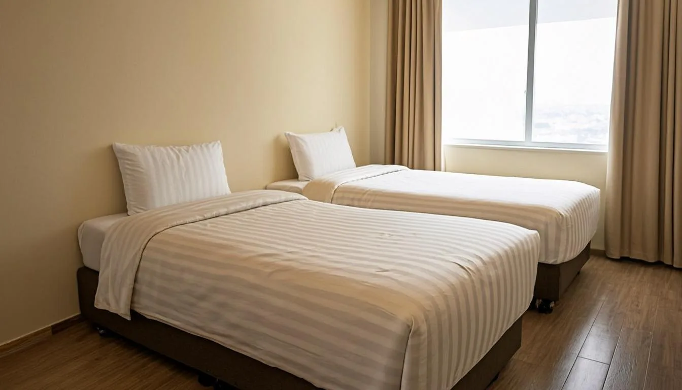 Chambre d'hôtel à La Mecque, simple et fonctionnelle